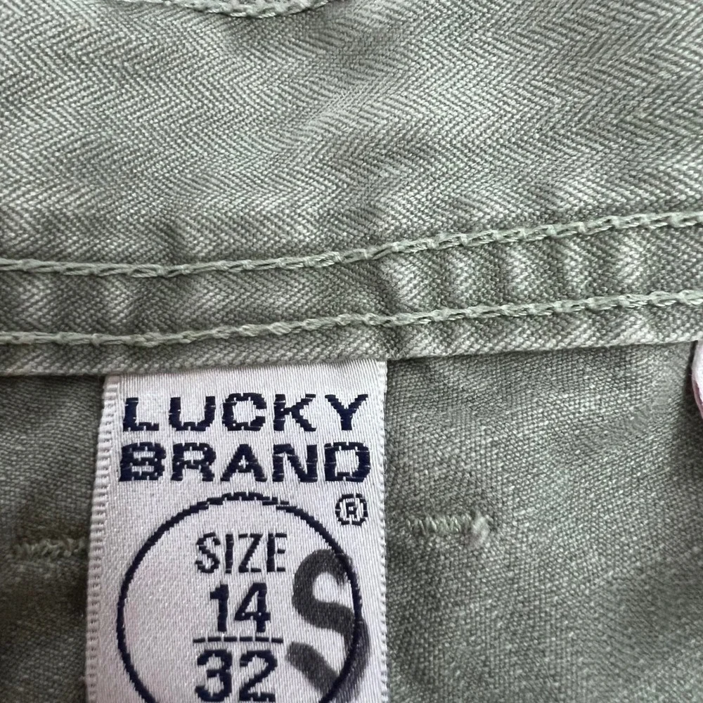 Vintage Lucky Brand Dungarees Women Size 14 Olive Green Raw Hem Y2K Pants Cotton - Picture 4 of 10